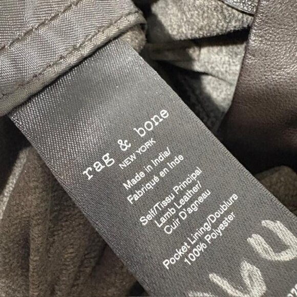 Rag & Bone Pants Womens 0 Black Lamb Leather Belted Ankle Slit Slim Fit - Picture 6 of 8